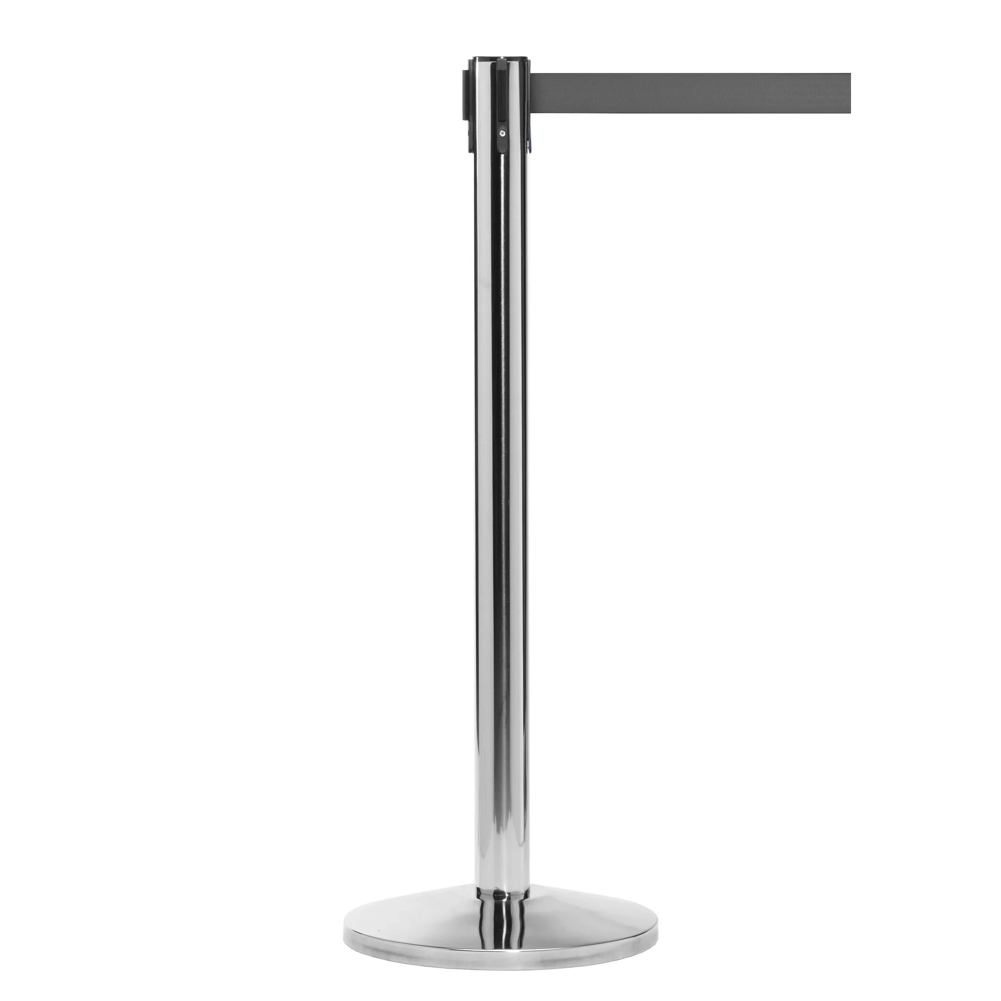 Queuemaster 550 2" Nylon Crowd Control Belt Barrier, Polished Stainless/gray