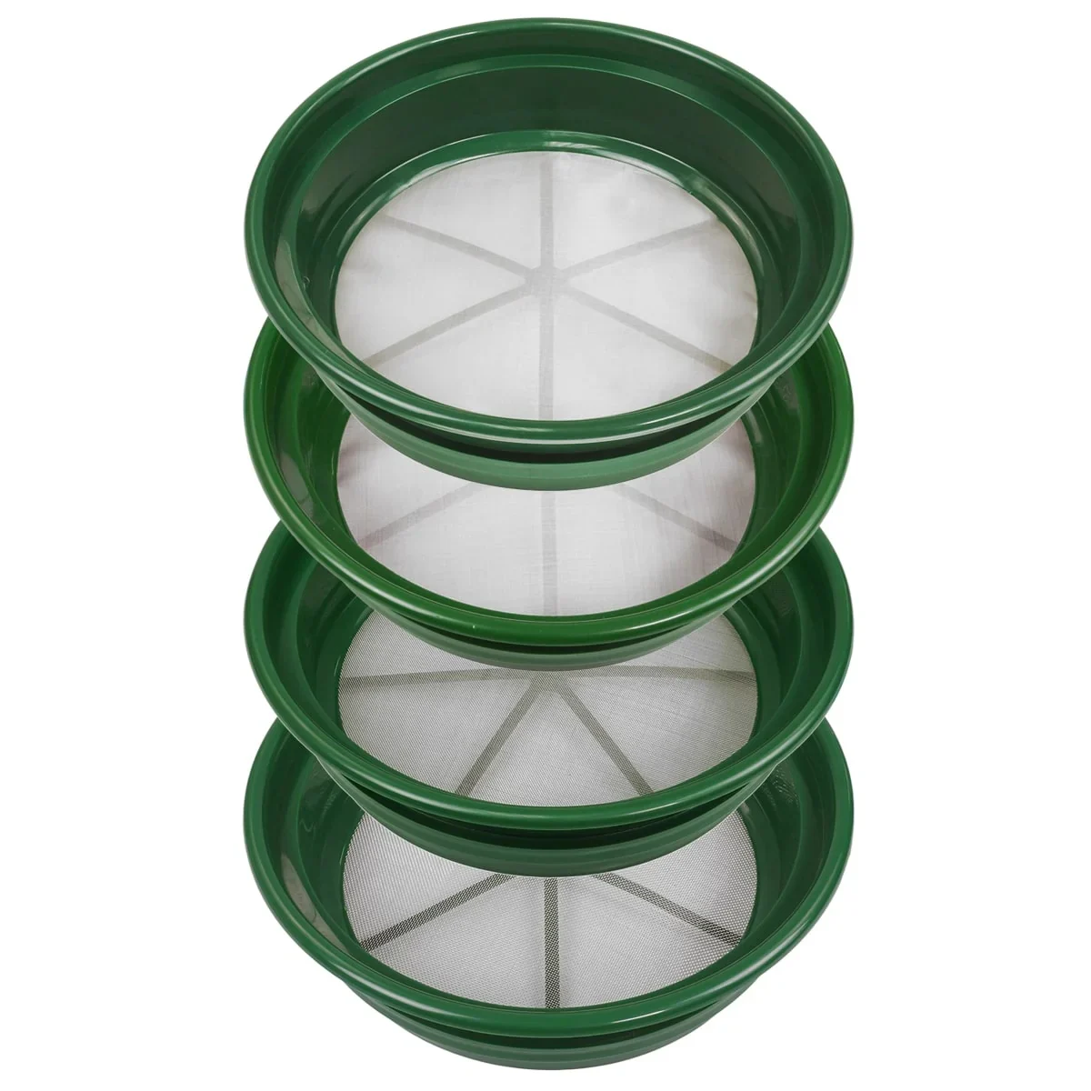 Terrax 4 Pc Green Plastic Gold Sifting Pan Classifier Stackable Various Mesh Sizes 1/20