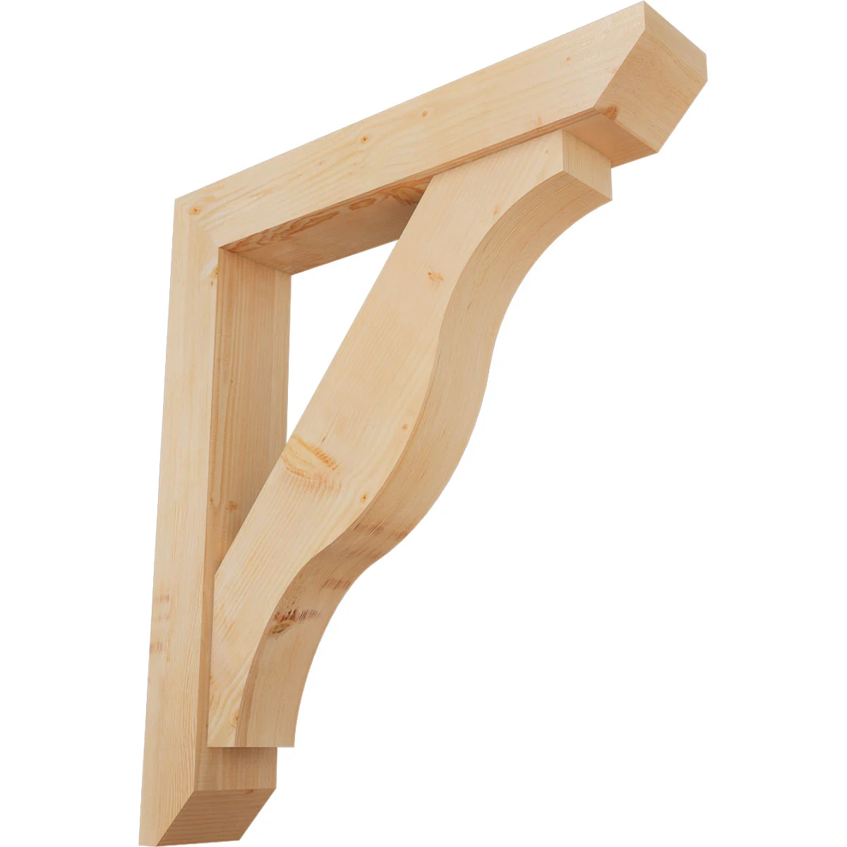 Rustic Wood Bracket W/ Offset Brace, Funston Style, Slat Ends, 7 1/2"w X 42"d X 48"h, Smooth Douglas Fir