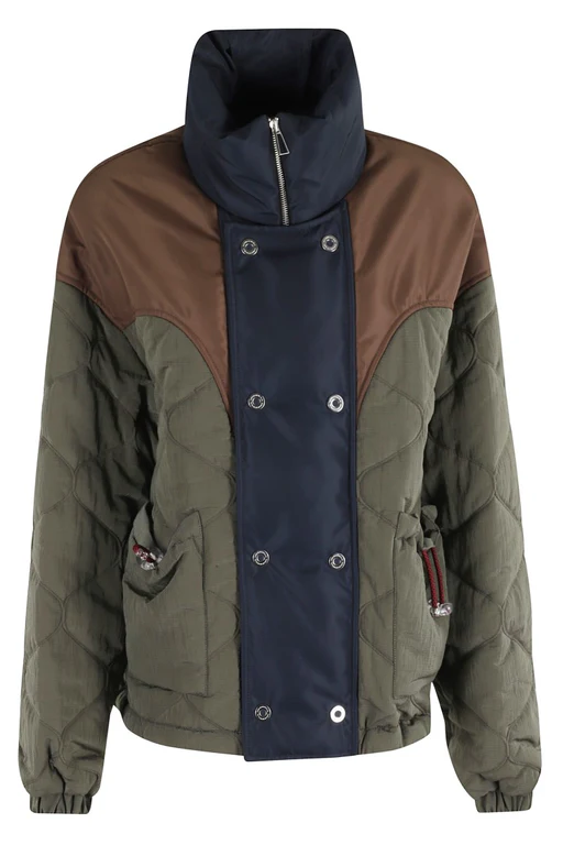 Quilted Olive Jacket With Navy Collar