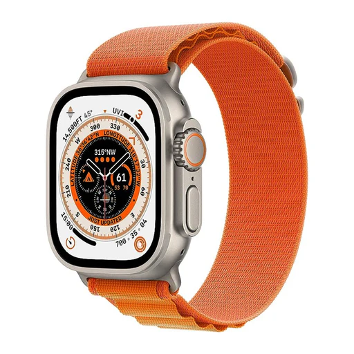 Refurbished Apple Watch Ultra - 49mm Natural Titanium Case With Orange Alpine Loop Band - Good/gps + Cellular/new