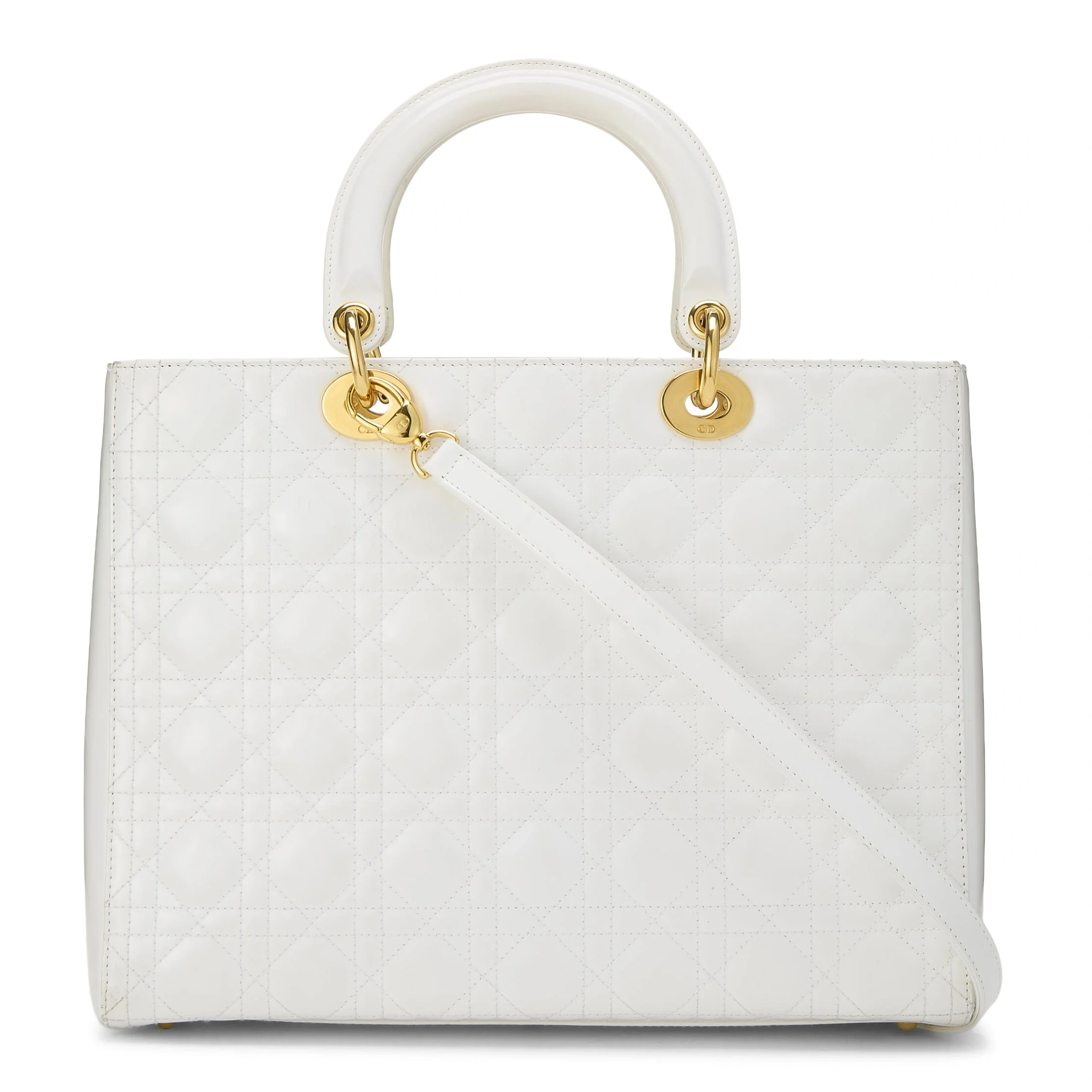 Pre-owned White Cannage Patent Leather Lady Dior Large Q9b03u27w5002
