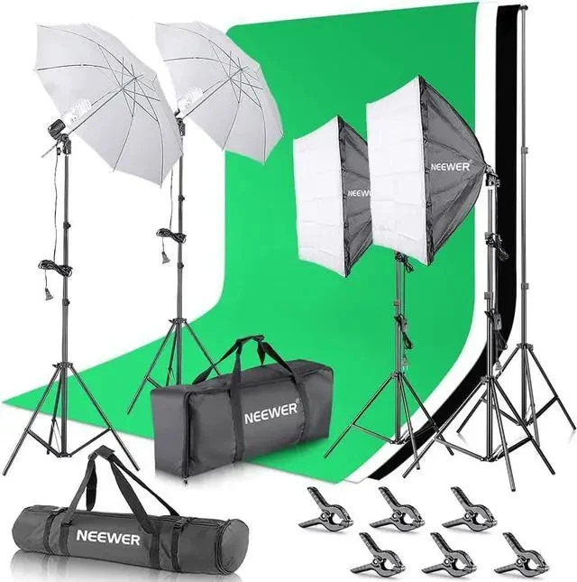 Photography Lighting Kit With Backdrops, 8.5ftx10ft Backdrop Stand, 800w Equivalent 5500k Umbrella Softbox Continuous Lighting, Photo Studio Equipment For Portrait Product Photo Shoot