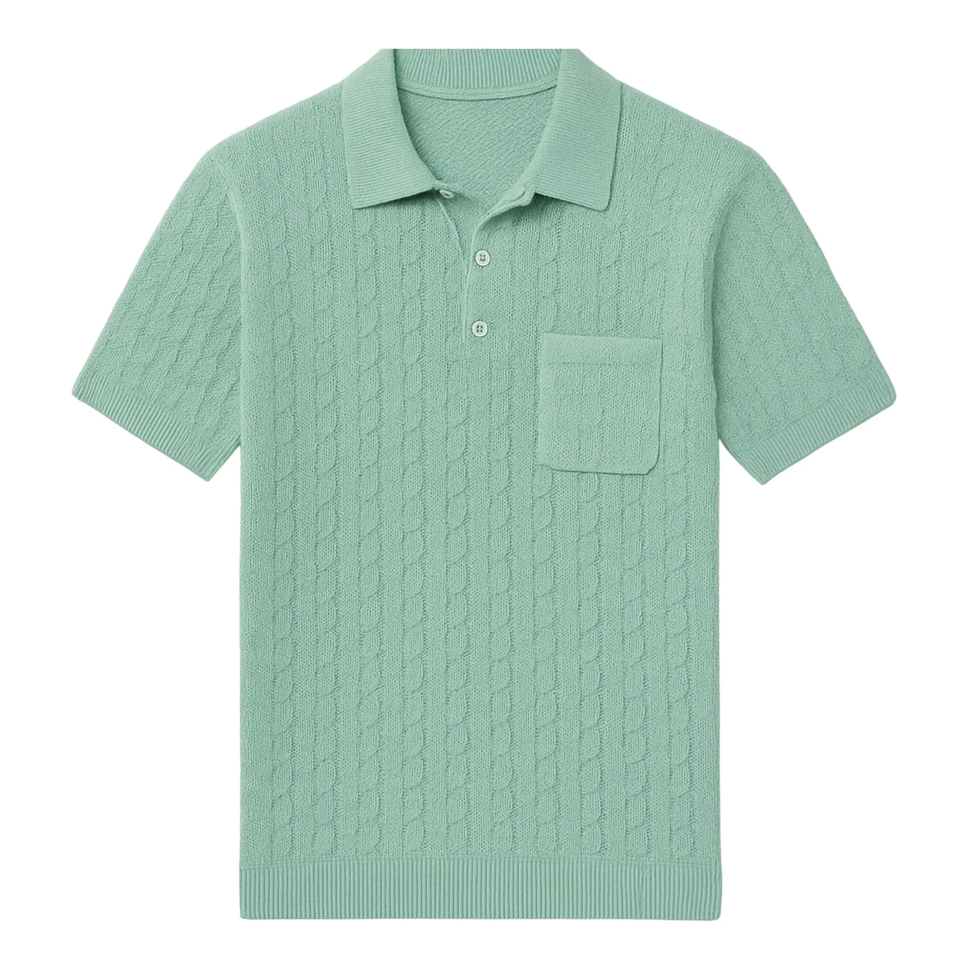 Sky Blue Cable Knit Cashmere Feel Polo Shirt - Xl
