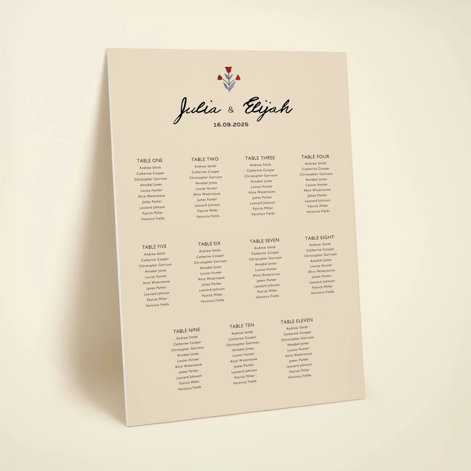 Sweet Beginnings Seating Chart (11 Tables)