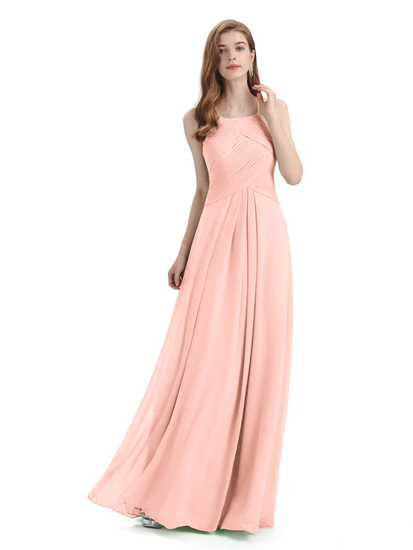 A-line Chiffon Floor-length Long Bridesmaid Dresses - Coral