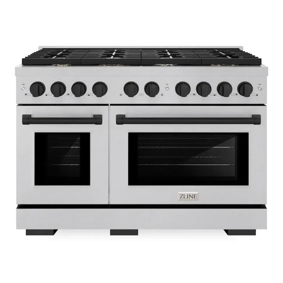 Zline Sgrsz48mb 48 Inch Autograph Edition Paramount Series Gas Range With 8 Burners, 6.7 Cu. Ft. Capacity Oven, Convection Cooking, Reversible Cast-iron Griddle And Italian-made Auto-reignition Burners (satin Stainless Steel, Matte Black)