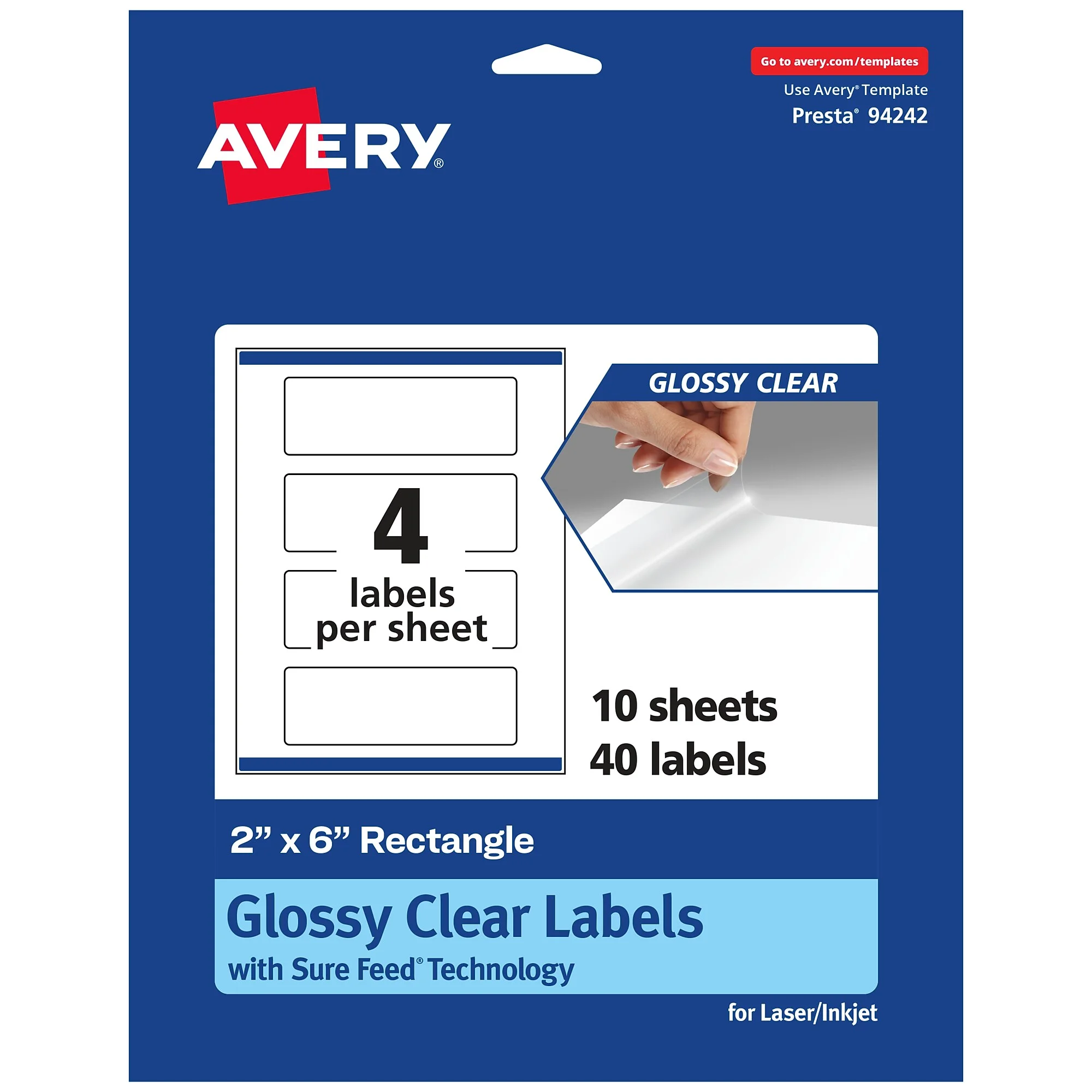 Avery Laser/inkjet Multipurpose Labels, 6" X ", Glossy Clear, 40/pack (94242)