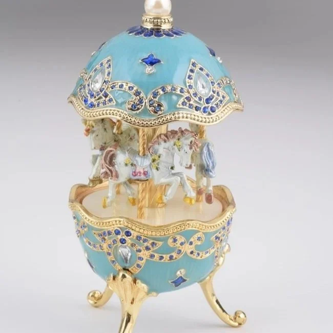Light Blue Faberge Egg With Horse Carousel