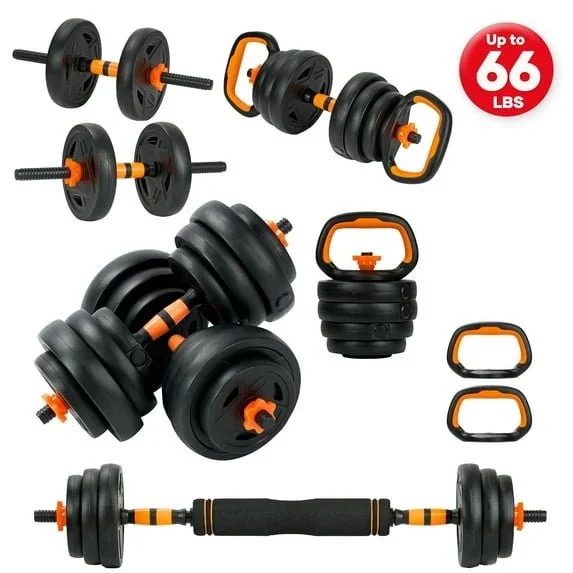 Naipo 66lb Dumbbell Set 5-in-1 Adjustable Dumbbell Set With Dumbbells, Barbells, Kettlebell, Push-up Stands For Home Gym Exercises Men/women