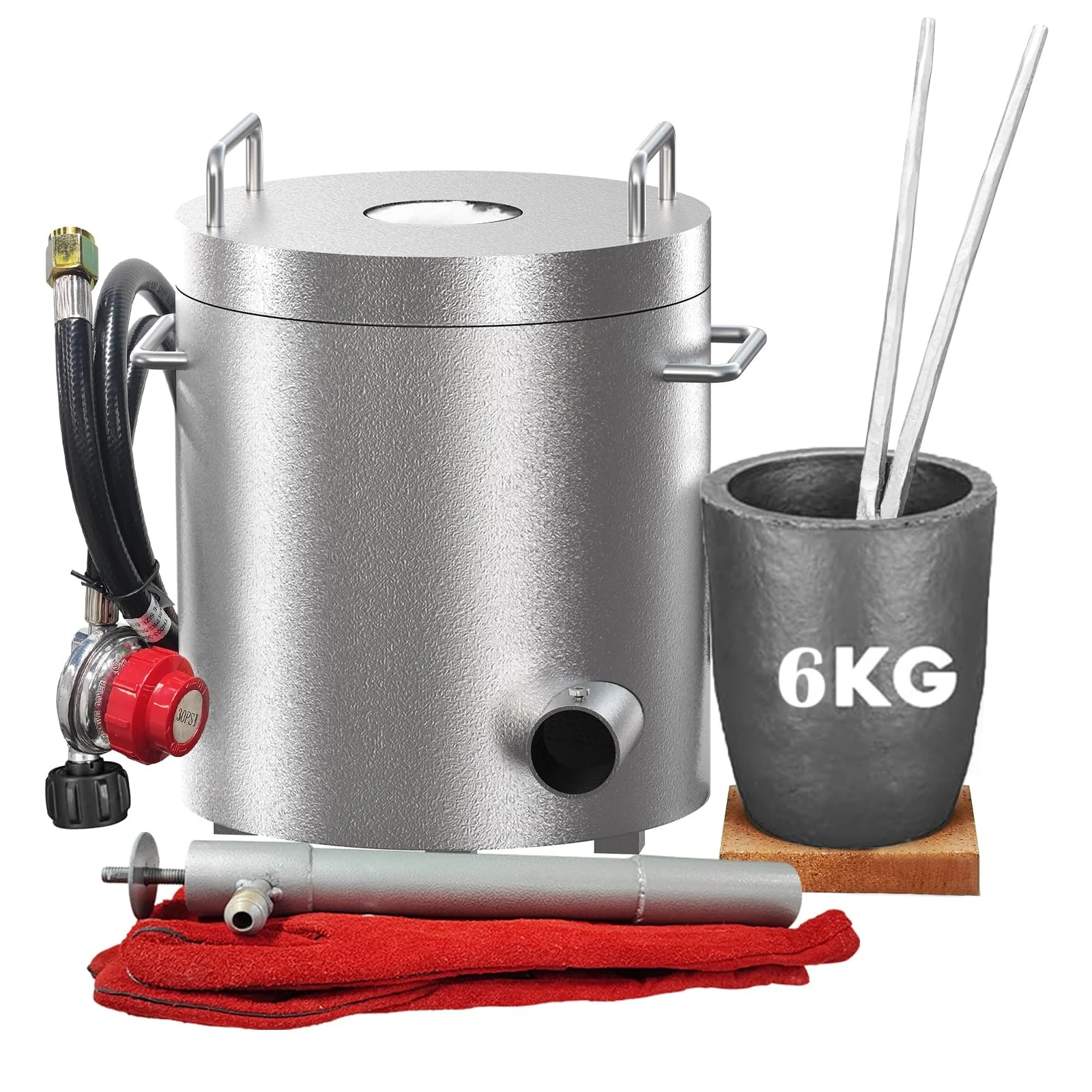 Garvee 6kg Propane Melting Furnace Kit Large Capacity Foundry Home Silver, 1300c/2372f, Metal Scrap Recycle