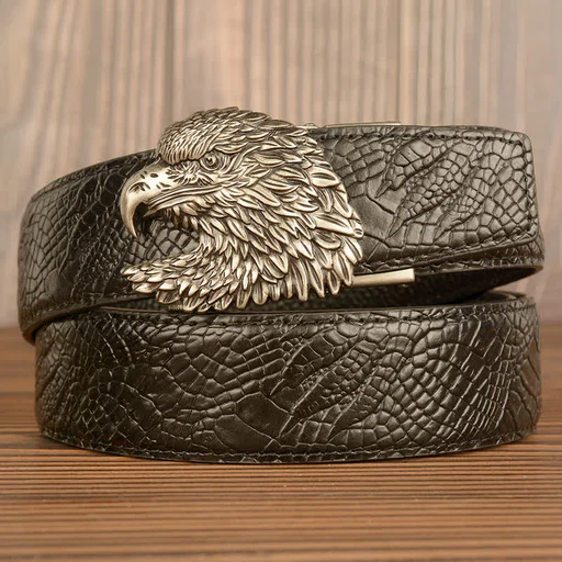 Men's Eagle Cool Alligator Claw Pattern Leather Belt - Silver & Black