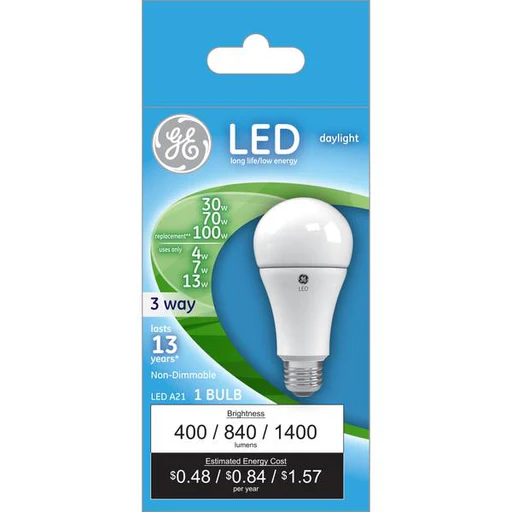 Ge 3-way 4/7/13-watt Led Daylight A21 Light Bulb