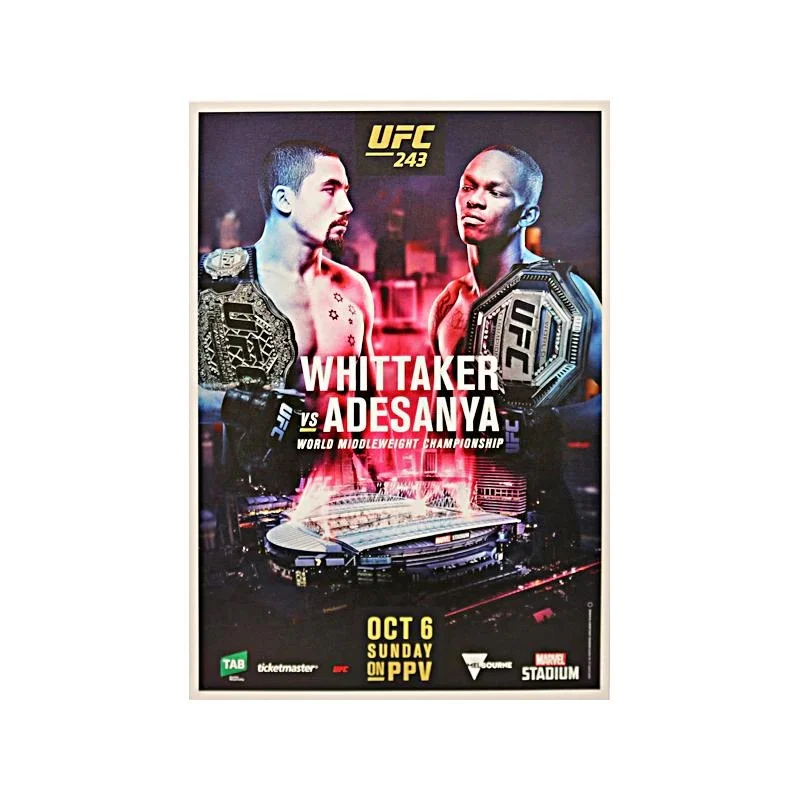 Ufc 243: Whittaker Vs Adesanya Replica Event Poster On 18"x26" Stretched Canvas