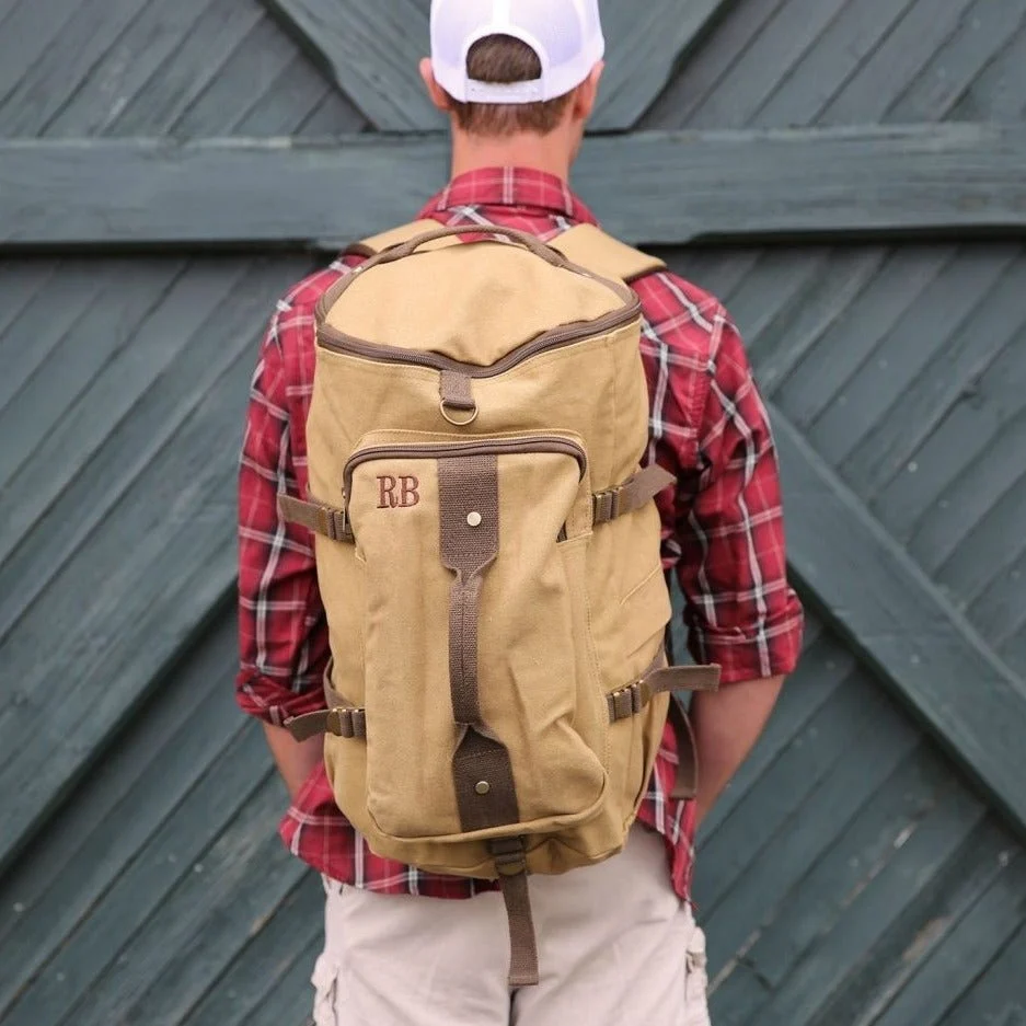Personalized Canvas Travel Backpack - Brown/olive Drab