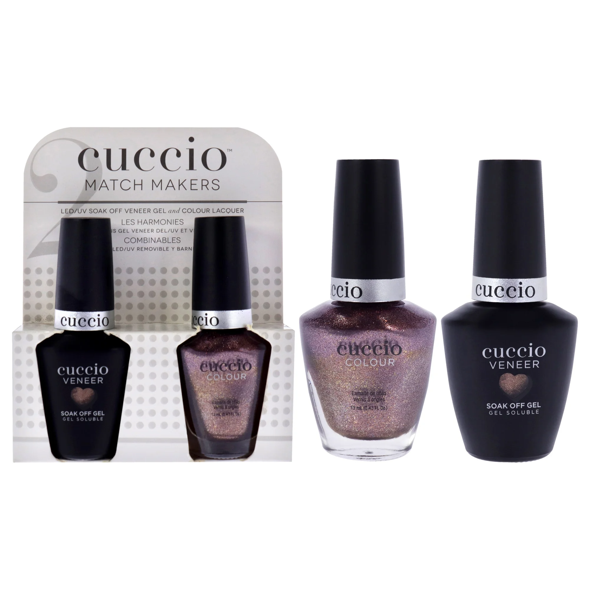 Match Makers Set - Coffe Tea Or Me By Cuccio Colour For Women - 2 Pc 0.44oz Veneer Soak Of Gel Nail Polish, 0.43oz Colour Nail Polish
