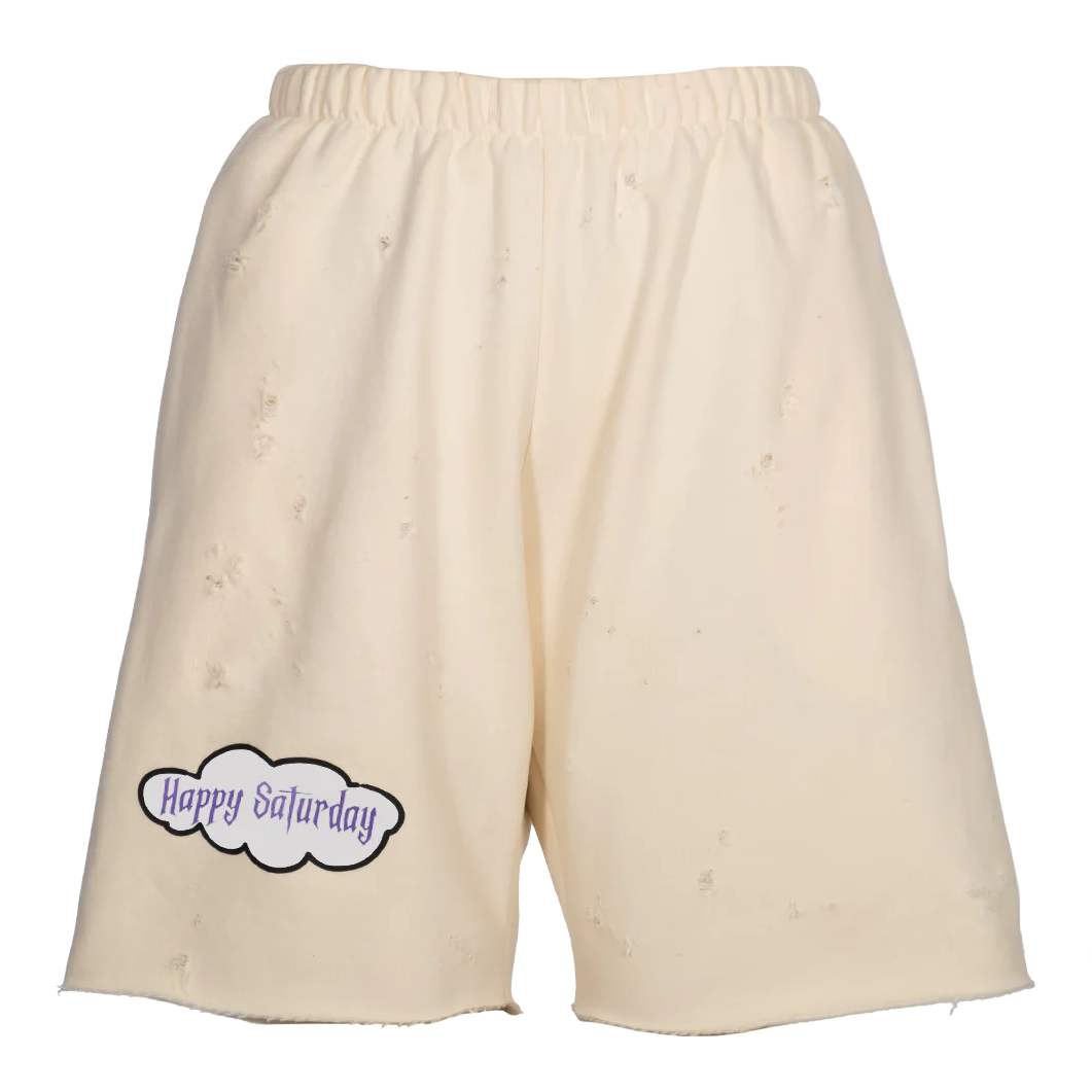 Distressed 'happy Saturday' Jogging Shorts - Xxs