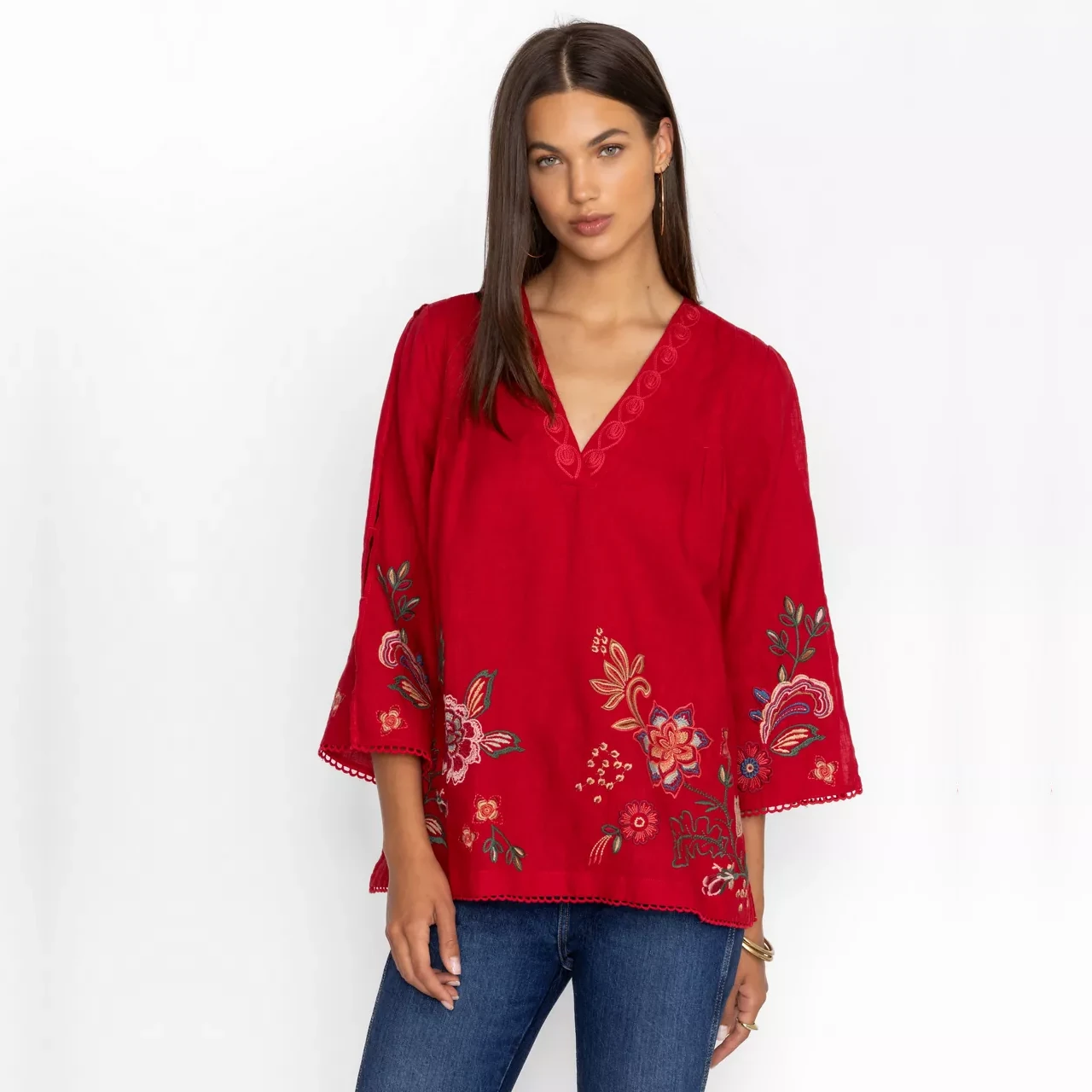 Messine V-neck Top With Side Slits