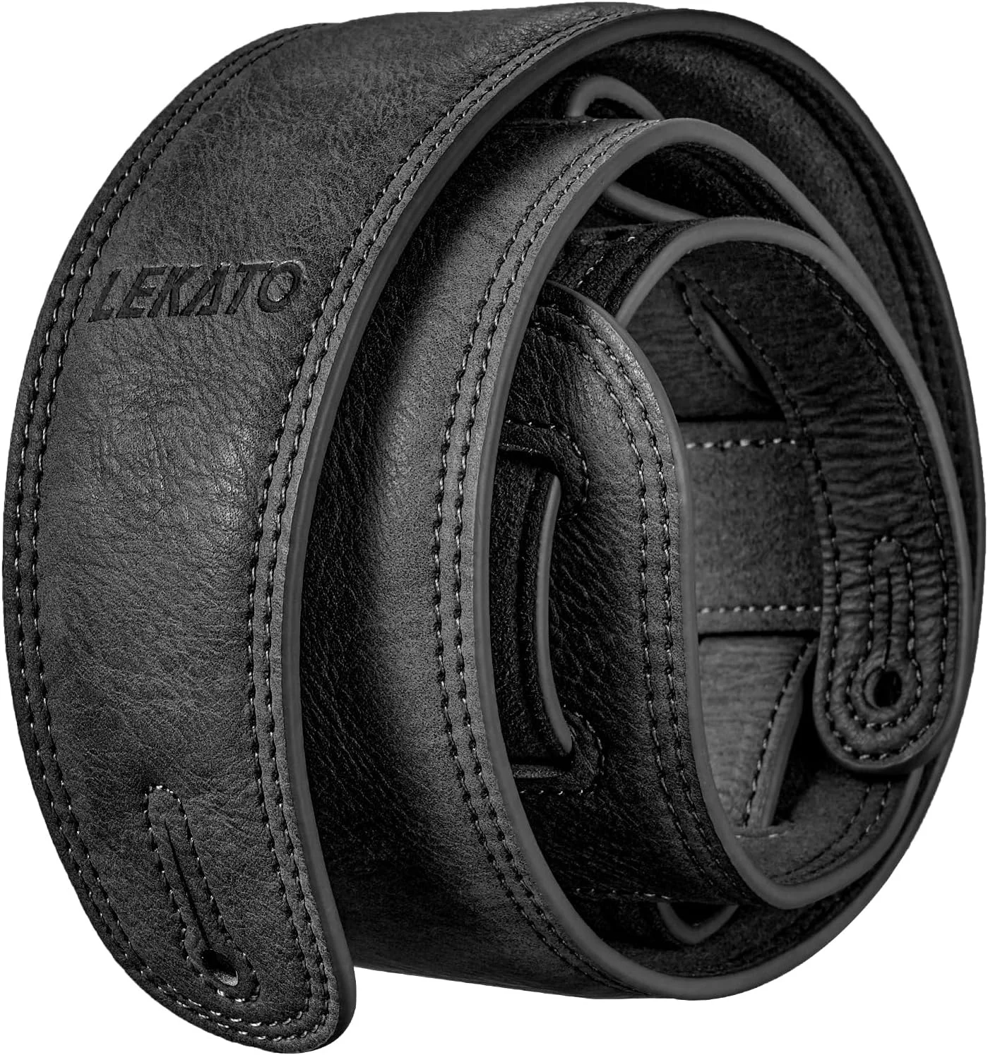 Lekato Lgs-7 Leather Thicken Foam Guitar Strap Padded 2.5” Wide 41”-51” - Black
