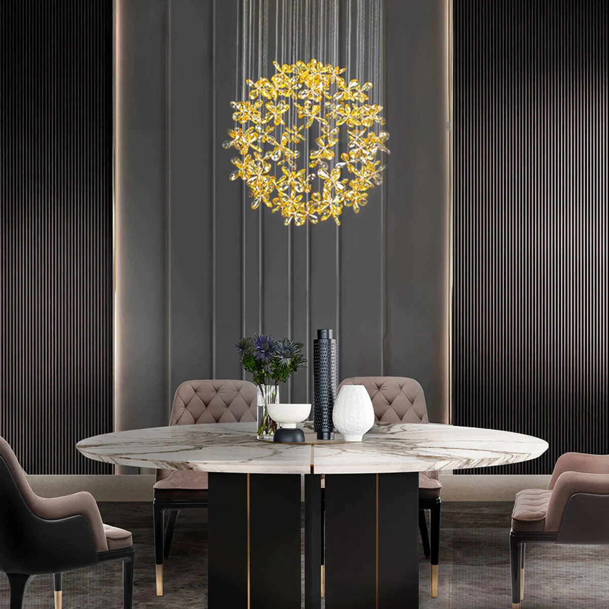 Restaurant Crystal Chandelier Circular Living Room Chandelier - D 23.6" X H 31"/amber Crystal