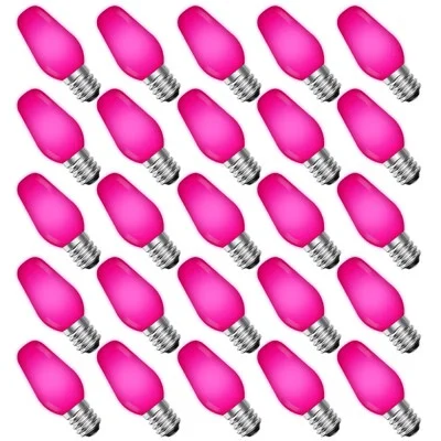 Luxrite C7 Led Pink Replacement Light Bulbs, String Lights, 0.5w, Shatterproof Colored Candelabra Bulb, Enclosed Fixture Rated E12 Base 25 Pack