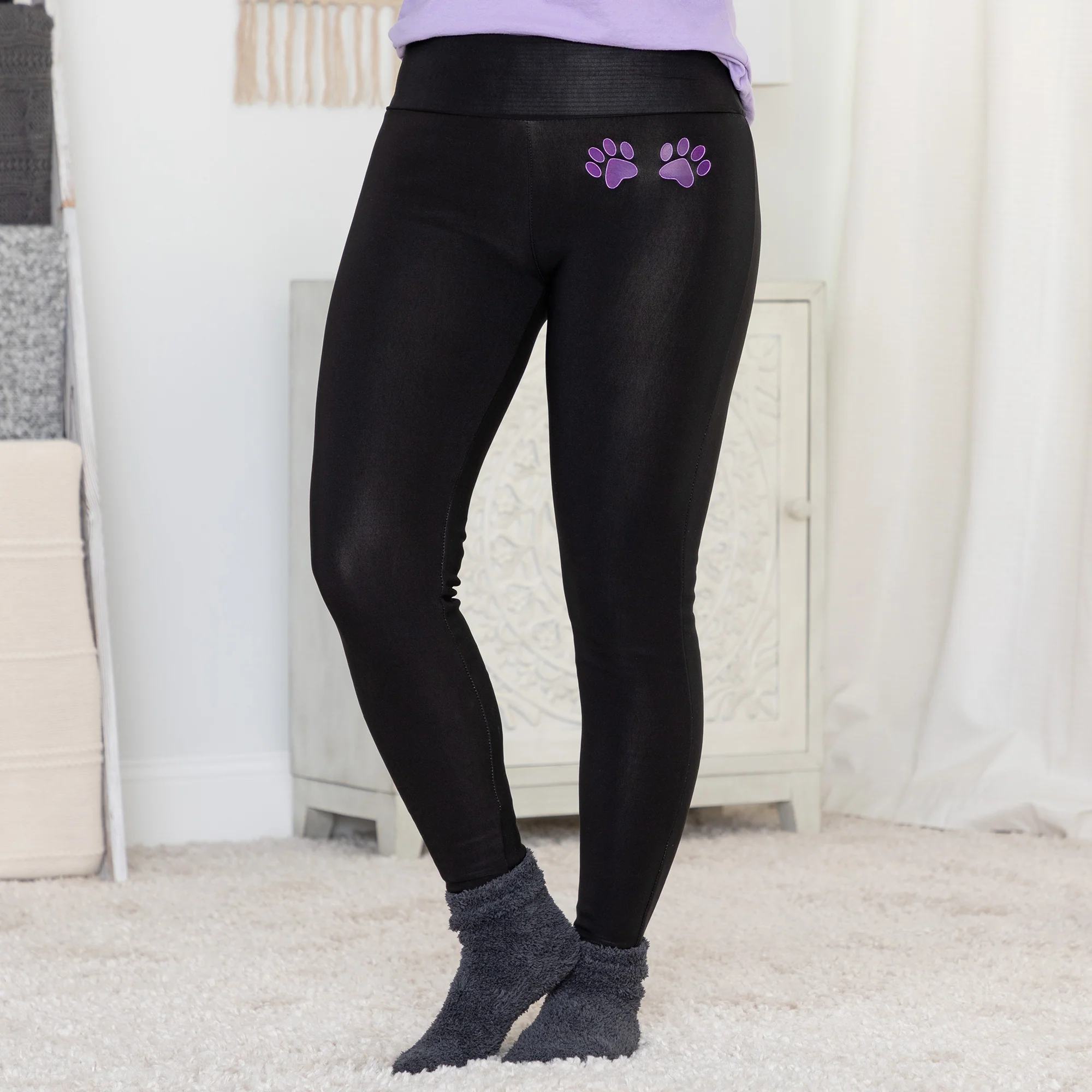 Paw Print Fleece-lined Leggings - Black/xl