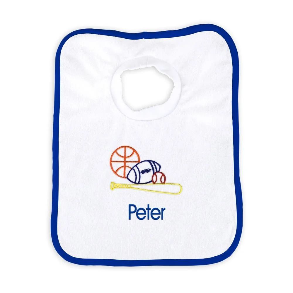 Personalized Basic Bib With Sports - White With Black Trim