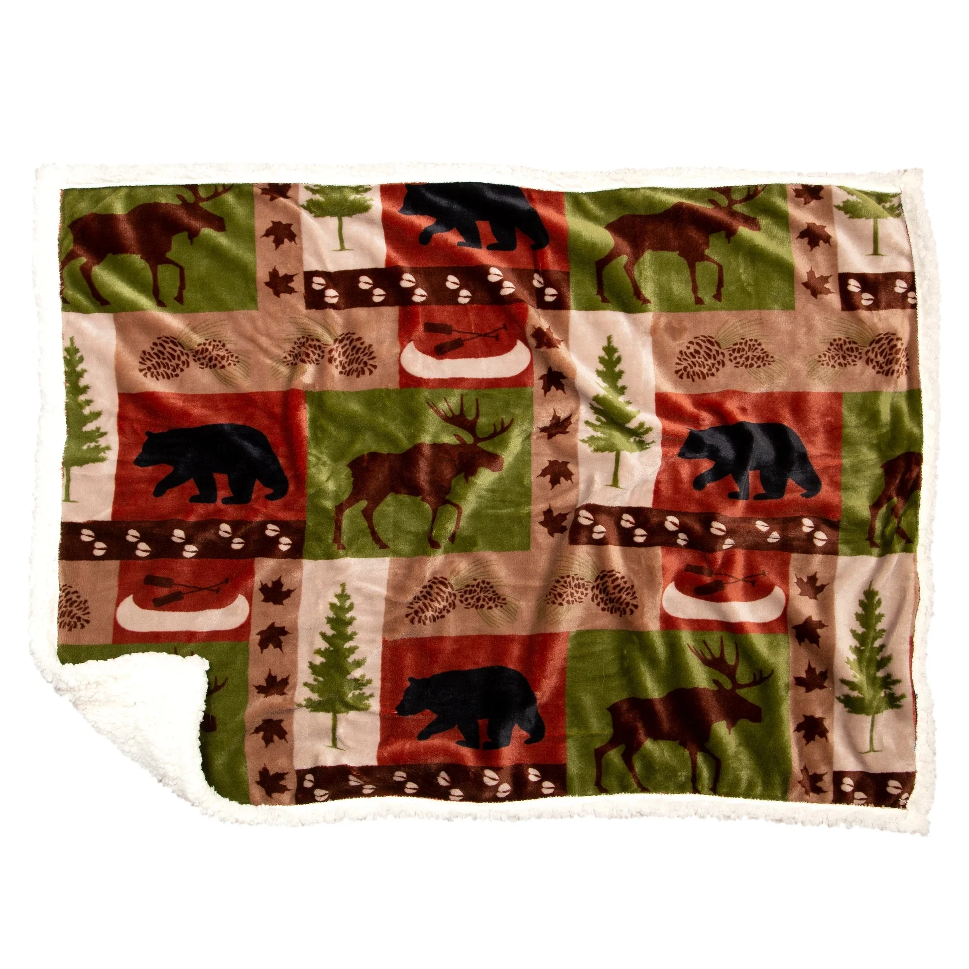 Patchwork Lodge Dog Blanket - Large/extra Large/white Sherpa