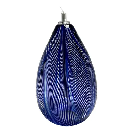 1986 Maytum Studio Art Glass Sarah Rubin Sjr Blue Swirl Line Oil Lamp Signed