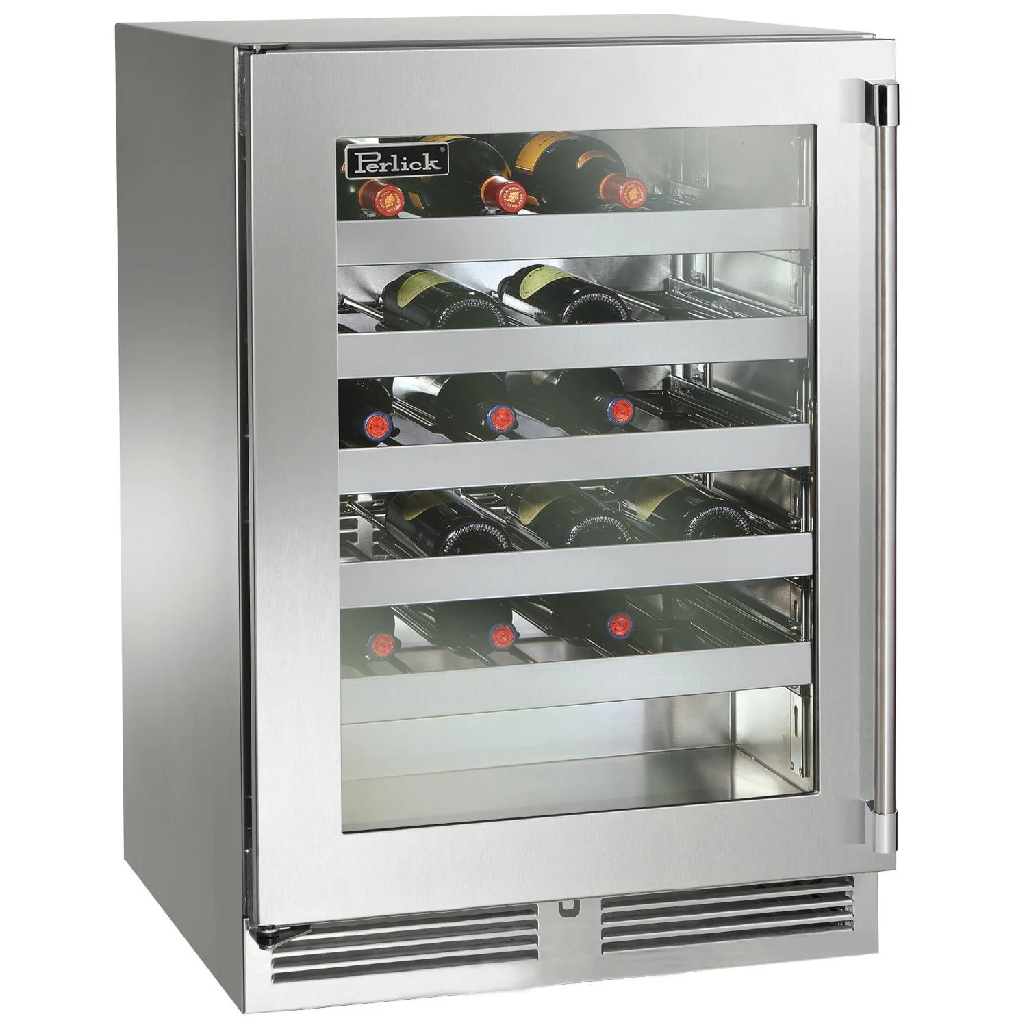 Perlick 24-inch Signature Series Marine & Coastal Series Stainless Steel Glass Door Outdoor Wine Reserve - Left Hinge - Hp24wm-4-3l