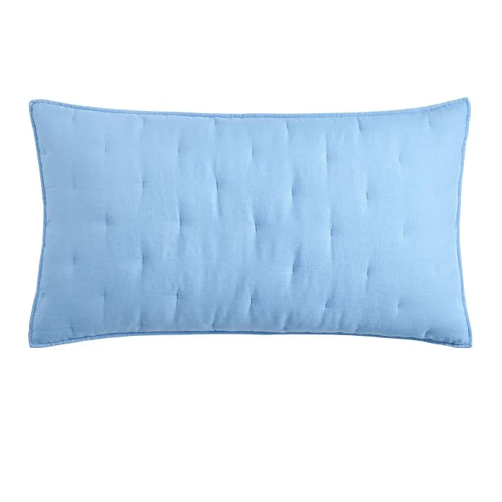 Open Box: Belgian Flax Linen Tufted Quilted Sham, King, Set Of 2 - Cornflower