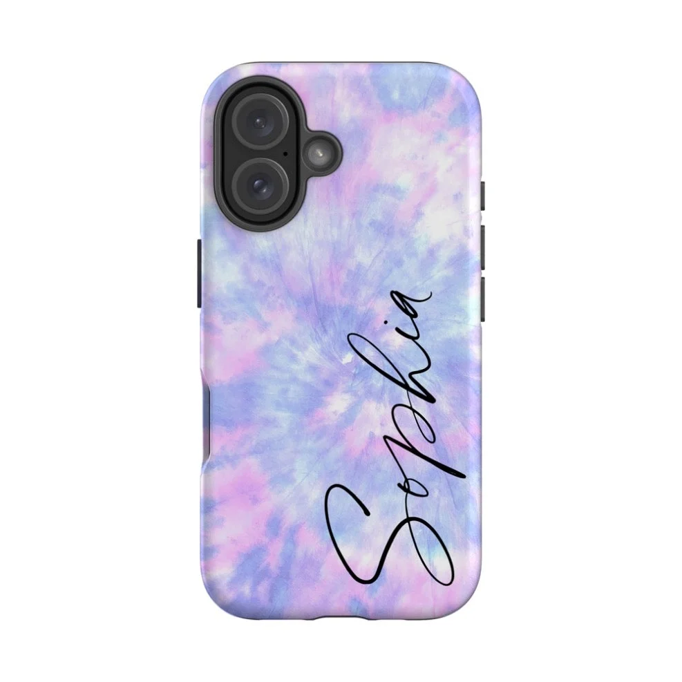 Personalised Blue Tie Dye Name Iphone 17 Pro Case - Magsafe Tough Impact Case (extra Protection)