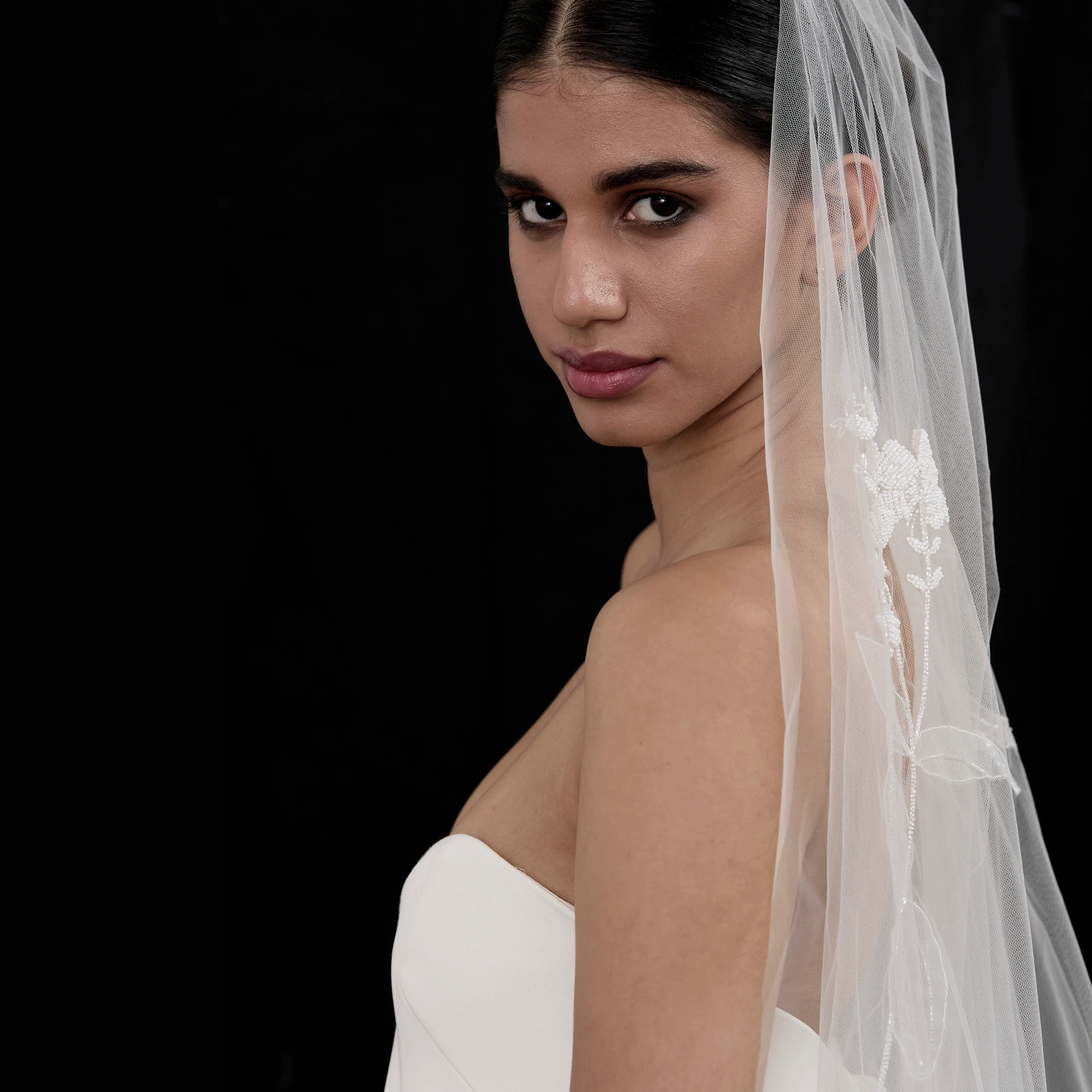 Valeria Beaded Botanicals Embroidered Veil