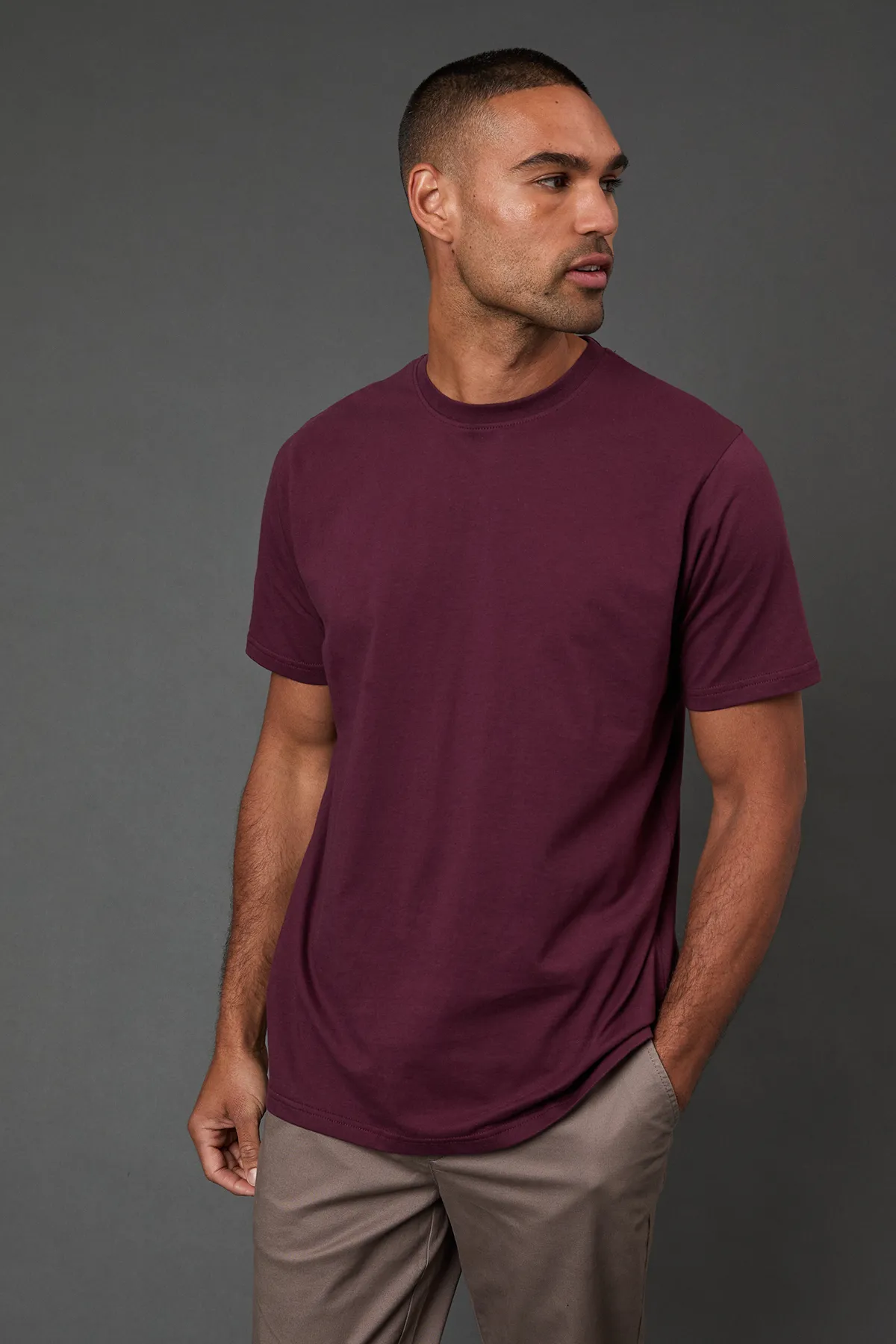 Burgundy Burton Plain Crew Neck T-shirt
