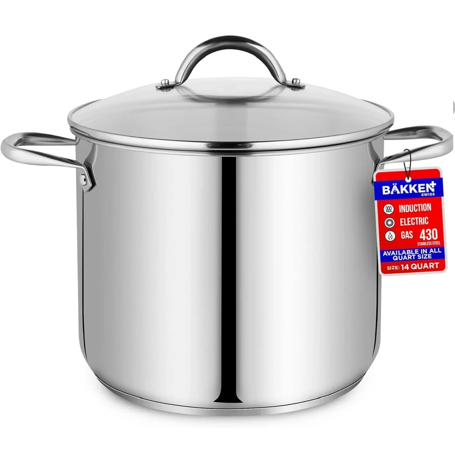 Bakken-swiss Deluxe 14-quart Stainless Steel Stockpot W/tempered Glass See-through Lid - Simmering Delicious Soups Stews & Induction Cooking - Exceptional Heat Distribution - Heavy-duty & Food-grade
