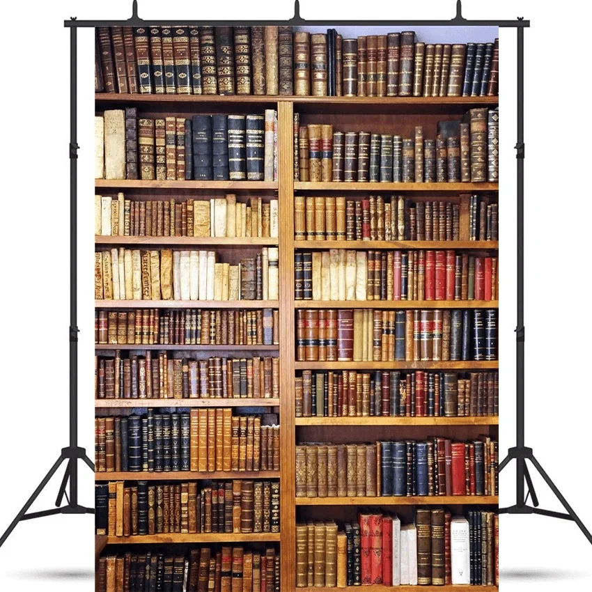 Vintage Bookshelf Library Fabric Photography Backdrop Prop - 3(w)*5(h)ft(1*1.5m)