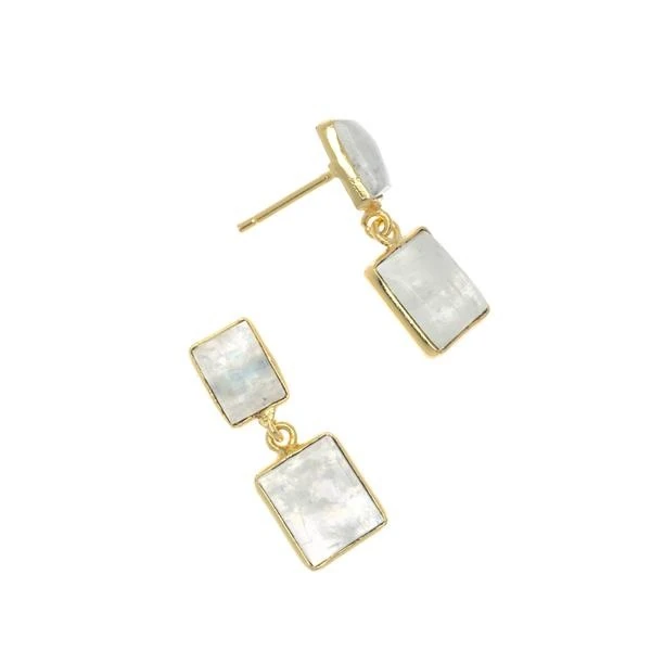 Double Square Moonstone Earrings