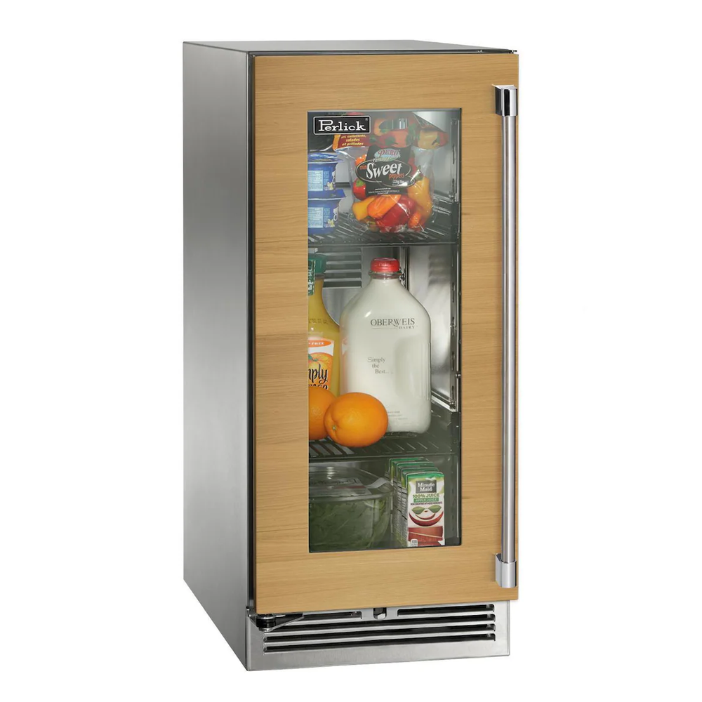 Perlick 15-inch Signature Series Marine & Coastal Series Stainless Steel Panel Ready Glass Door Outdoor Refrigerator W/ Door Lock - Left Hinge - Hp15rm-4-4ll