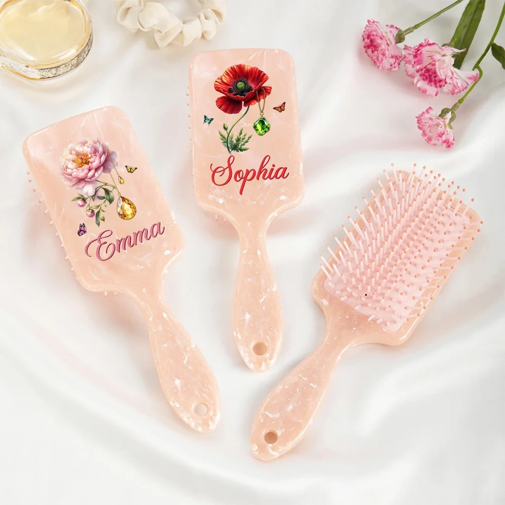 Spazzola Per Capelli Personalizzata Con Fiore Di Nascita A Farfalla, Pettine Antistatico Per Massaggi Con Nome, Regalo Di Compleanno Per Donna, Damigella D'onore, Ecc.