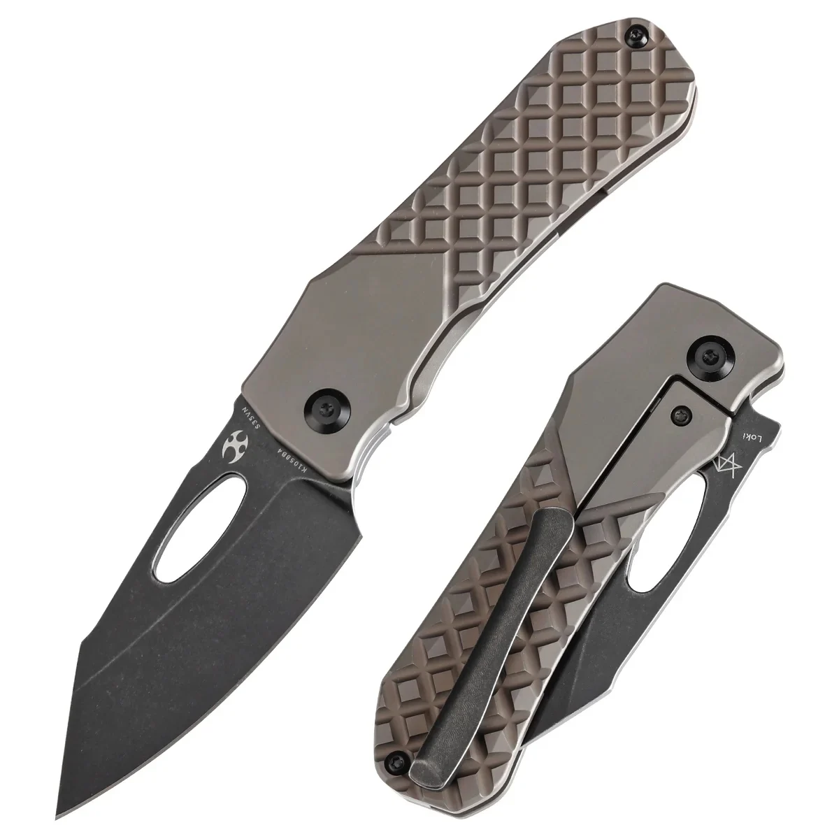 Kansept Loki Thumb Hole Knife Bronzed Anodized Titanium With Frag Pattern Handle (2.99''cpm S35vn Blade)steven Dunnuck Design-k1058b4