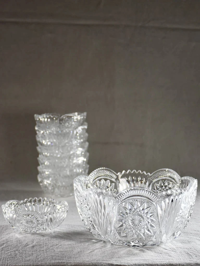 Fruit Salad Service - Large Bowl With Eight Serving Bowls - Cut Glass