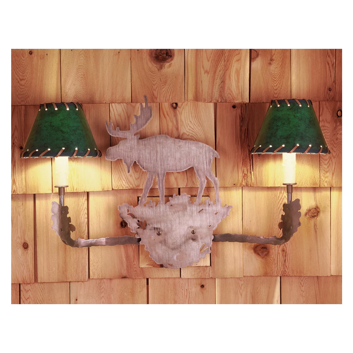Meyda Tiffany Moose 20" Wide 2 Light Double Sconce With Leather Shade