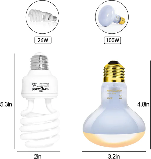 Reptizoo Dual Reptile Light Fixture Reptile Heat Lamp Combo Pack With 100w Uva Basking Spot Light And 26w Uva Uvb Reptile Light