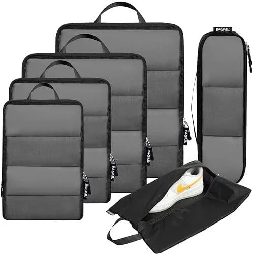Bagail 5 Set/6 Set Ultralight Compression Packing Cubes Travel Accessories Expandable Packing Organizers(black 6set Mesh Pattern)