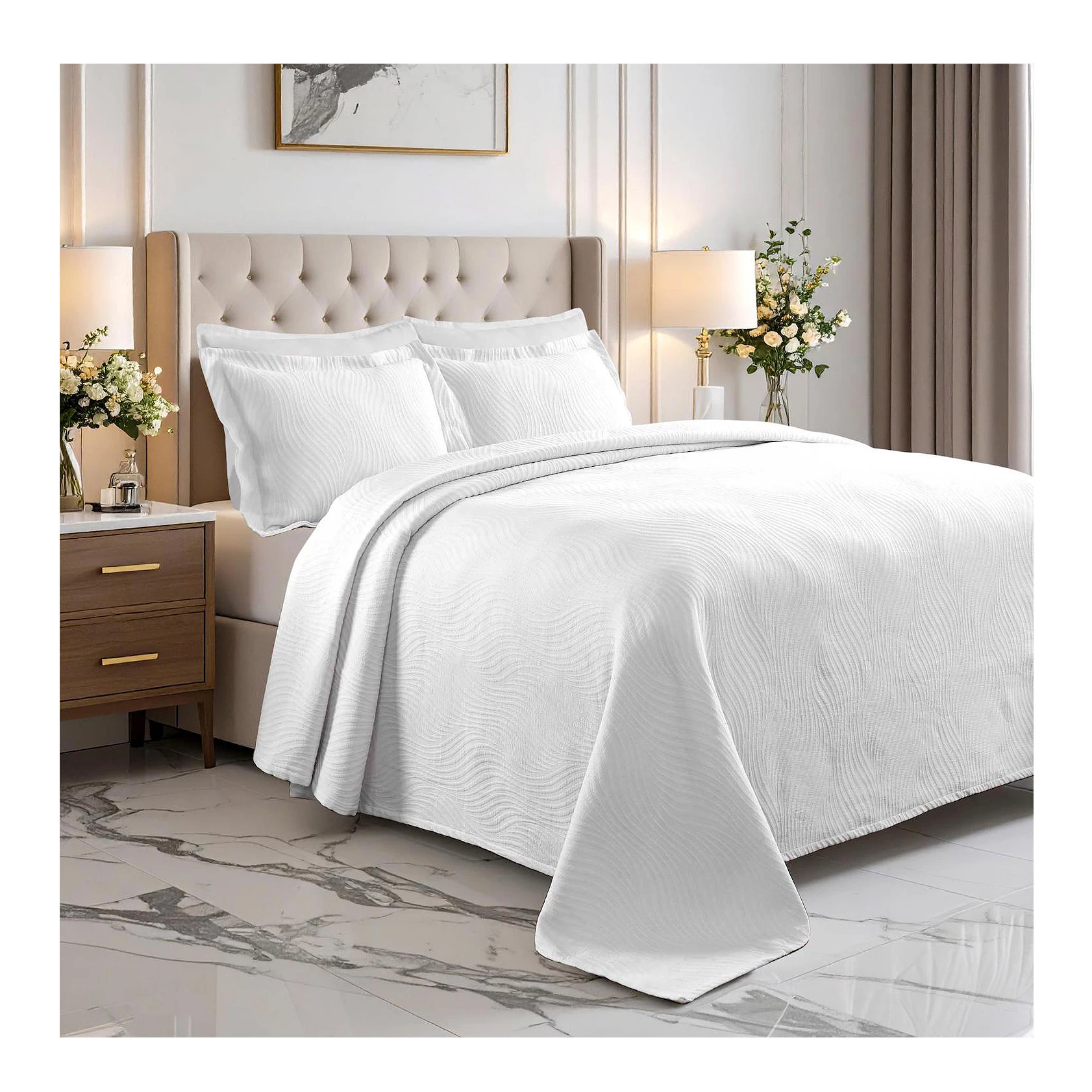 Superior Cascade Wave All-season Matelassé Bedspread & Sham Set
