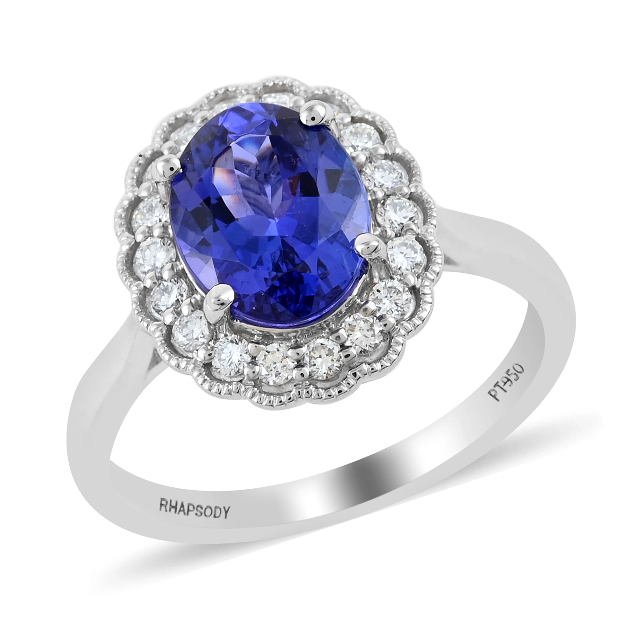 Rhapsody 950 Platinum Aaaa Tanzanite And E-f Vs Diamond Halo Ring (size 7.0)