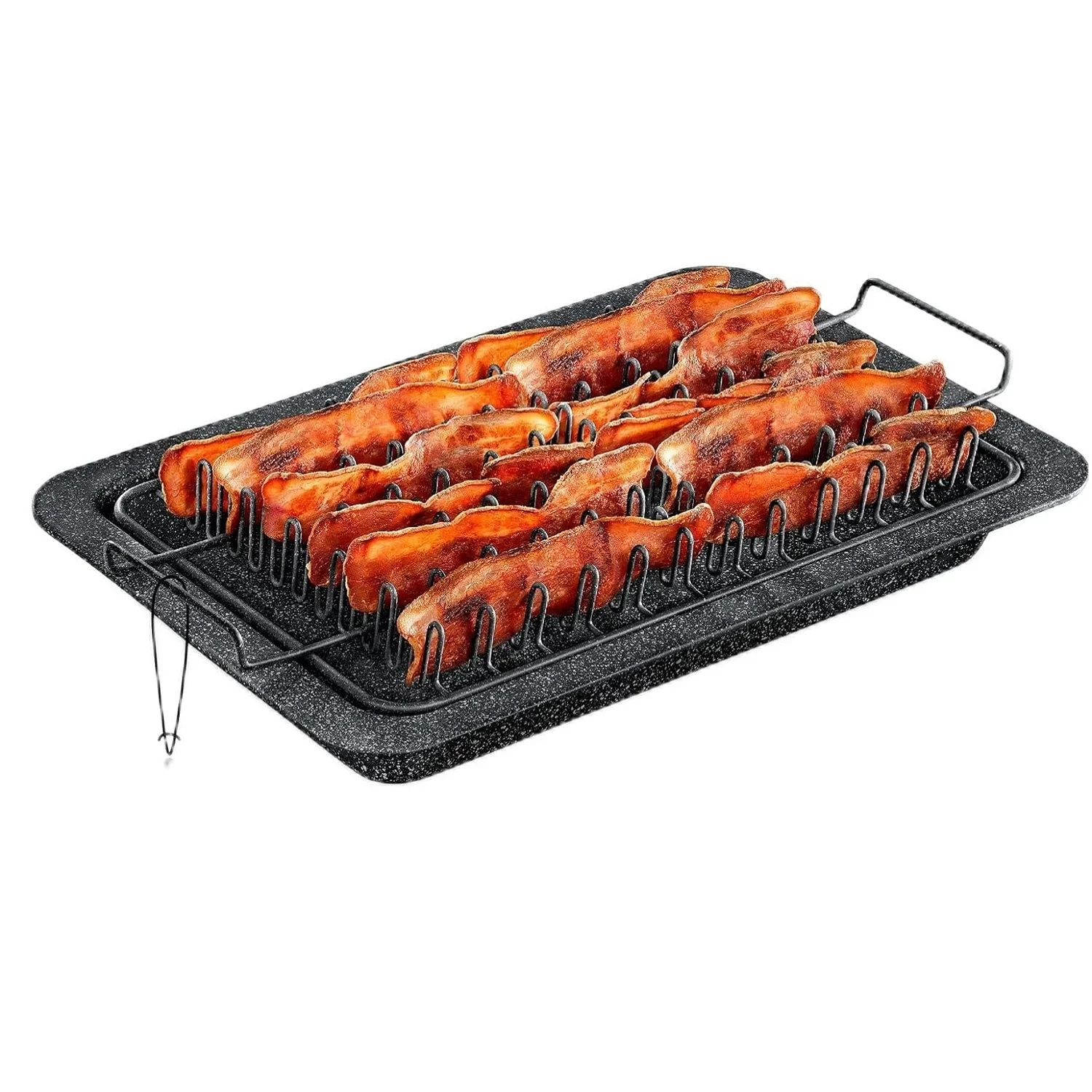 Bacon Tray - 2-piece Set – Marble Coating - Durable, Non-stick Cooking Tray For Bacon – Black Stone Tray And Carbon Steel Rack