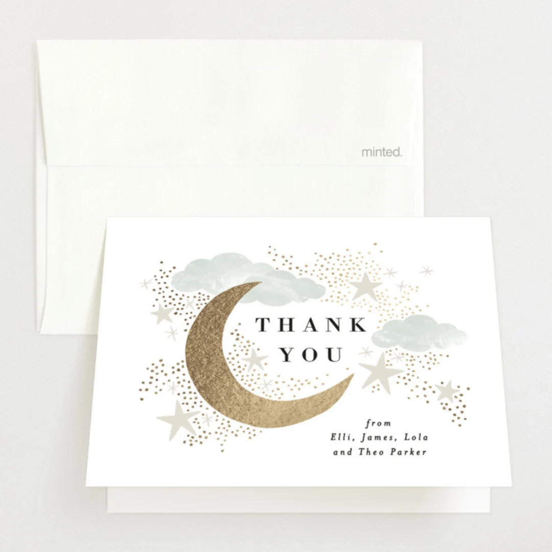 Nighttime Foil-pressed Birth Announcement Thank You Cards