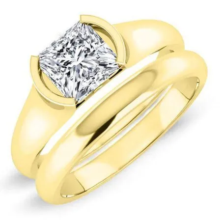 Jasmine - Princess Diamond Bridal Set (clarity Enhanced) - 14k Yellow Gold/3.00 Ct Center - 3 Ct Total Weight/clarity I3 | Color H-i