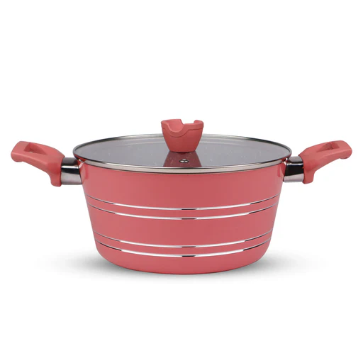 Chef Best Non-stick Tapper Casserole / Handi / Pateeli With Glass Lid - 26 Cm - Pink